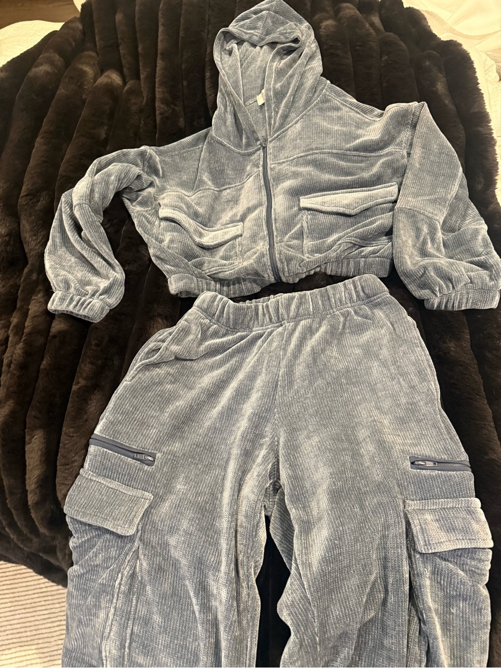 NWT Vintage Havana Velour Hoodie Set in Slate Blue